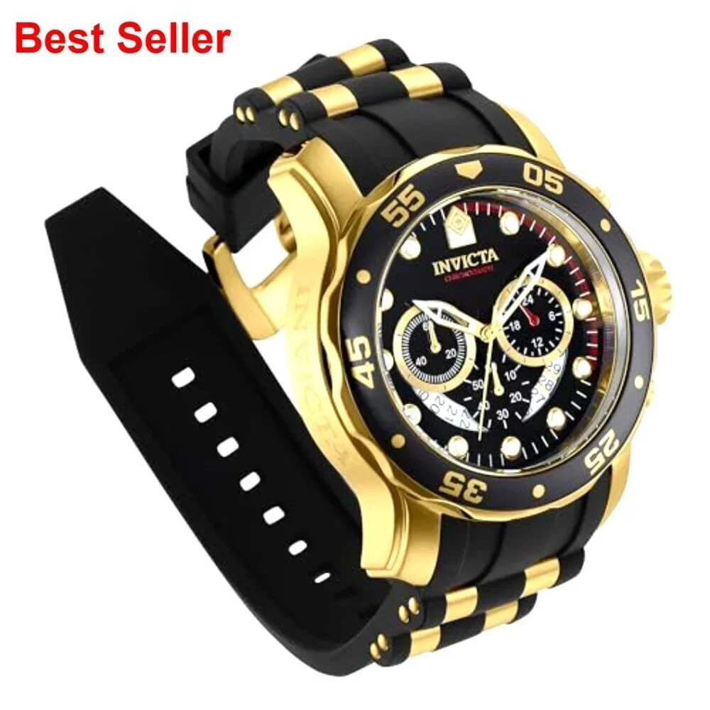 Stainless Steel Quartz Chronograph Watch with Gold Tone Case